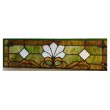 Antique Stained Glass Window Panel with Floral Design