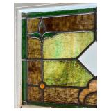 Antique Stained Glass Window Panel with Floral Design