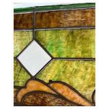 Antique Stained Glass Window Panel with Floral Design