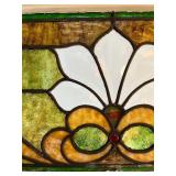 Antique Stained Glass Window Panel with Floral Design