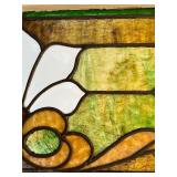 Antique Stained Glass Window Panel with Floral Design