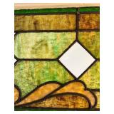 Antique Stained Glass Window Panel with Floral Design