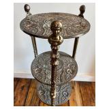 Antique Vintage Brass Ornate Three-Tier Plant Stand with Figural Design