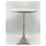 Vintage White Marble Top Side Table with Ornate Base