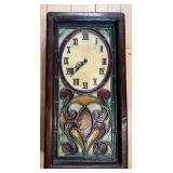 Vintage Stained Glass Style Wall Clock with Roman Numerals