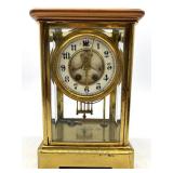 Antique Wm. L. Gilbert Brass and Glass Mantel Clock