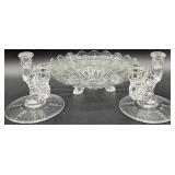 Pair of Vintage New Martinsville Crystal Glass Candle Holders with Etched Design