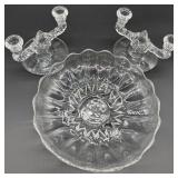 Pair of Vintage New Martinsville Crystal Glass Candle Holders with Etched Design