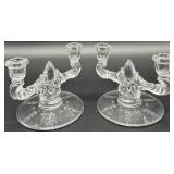 Pair of Vintage New Martinsville Crystal Glass Candle Holders with Etched Design