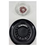 Vintage Advertising Ashtrays, Bottle Openers, Nail Clippers, Pens, and Blue Pottery Dish Lot