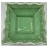 Set of 3 Vintage Ceramic Pieces: Green Scalloped Dish, Marble Vase, Abstract Pitcher