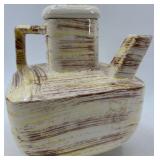 Set of 3 Vintage Ceramic Pieces: Green Scalloped Dish, Marble Vase, Abstract Pitcher