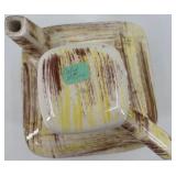 Set of 3 Vintage Ceramic Pieces: Green Scalloped Dish, Marble Vase, Abstract Pitcher