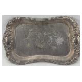 Set of Vintage Silver Tray and Crystal Perfume Bottle with Art Deco Frame