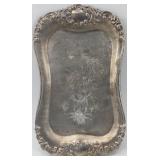 Set of Vintage Silver Tray and Crystal Perfume Bottle with Art Deco Frame