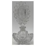 Set of Vintage Silver Tray and Crystal Perfume Bottle with Art Deco Frame