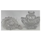Set of Vintage Silver Tray and Crystal Perfume Bottle with Art Deco Frame