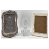 Set of Vintage Silver Tray and Crystal Perfume Bottle with Art Deco Frame
