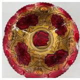 Vintage Red Goofus Glass Plate, Embossed Vase, and Mantel Clock Set