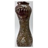 Vintage Red Goofus Glass Plate, Embossed Vase, and Mantel Clock Set