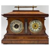 Antique Wood Mantel Clock with Thermometer and Barometer
