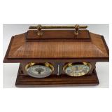 Antique Wood Mantel Clock with Thermometer and Barometer