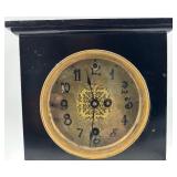 Antique Vintage Black Mantel Clock with Ornate Dial