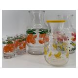 Vintage Pitcher and Glass Set with Floral and Duck Designs