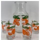 Vintage Pitcher and Glass Set with Floral and Duck Designs