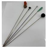 Antique Porcelain Hat Pin Holder with 5 Hat Pins and 3 Stick Pins