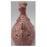 Set of 3 Vintage Pink Ceramic Pieces: Rooster Dish, Miramar Flower Pot, Leaf Dish