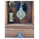 Antique Waterbury Mantel Clock with Ornate Wood Case and Key