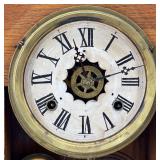 Antique Waterbury Mantel Clock with Ornate Wood Case and Key