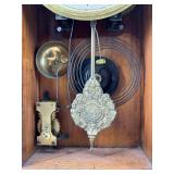 Antique Waterbury Mantel Clock with Ornate Wood Case and Key