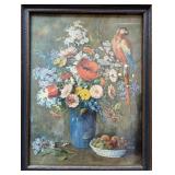 Vintage 1946 Brown & Bigelow Parrot and Floral Art Print