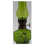 Collection of Vintage Oil Lamps and Green Cast Rooster Decor