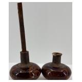 Set of 2 Antique Bennington Swirl Ceramic Door Knobs with Metal Spindles