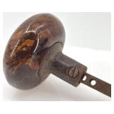 Set of 2 Antique Bennington Swirl Ceramic Door Knobs with Metal Spindles