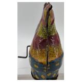 Vintage Table Clock, Tin Chicken Toy, and Glass Oil Lamp Set