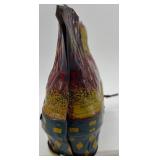 Vintage Table Clock, Tin Chicken Toy, and Glass Oil Lamp Set