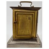 Antique Brass and Silver-Tone Carriage Mantel Clock with Roman Numerals - Germany