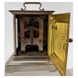 Antique Brass and Silver-Tone Carriage Mantel Clock with Roman Numerals - Germany