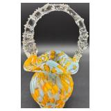 Victorian Art Glass Basket with Twisted Thorned Clear Handle