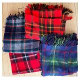 Set of 4 Vintage Tartan Fringe Wool Throw Blankets