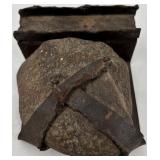 Lot of Antique Hanging Spring Scales, Champion 6-Lever Padlock, and Vintage Artisan Metal Card Holder