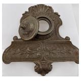 Antique Cast Iron Ornate Wall-Mount Inkwell with Lift Top