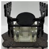 Antique Cast Iron and Glass Inkwell with Ornate Victorian Design