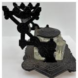 Antique Cast Iron and Glass Inkwell with Ornate Victorian Design