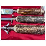 Vintage 3-Piece Carving Set with Antler Handles in Case
