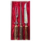 Vintage 3-Piece Carving Set with Antler Handles in Case
